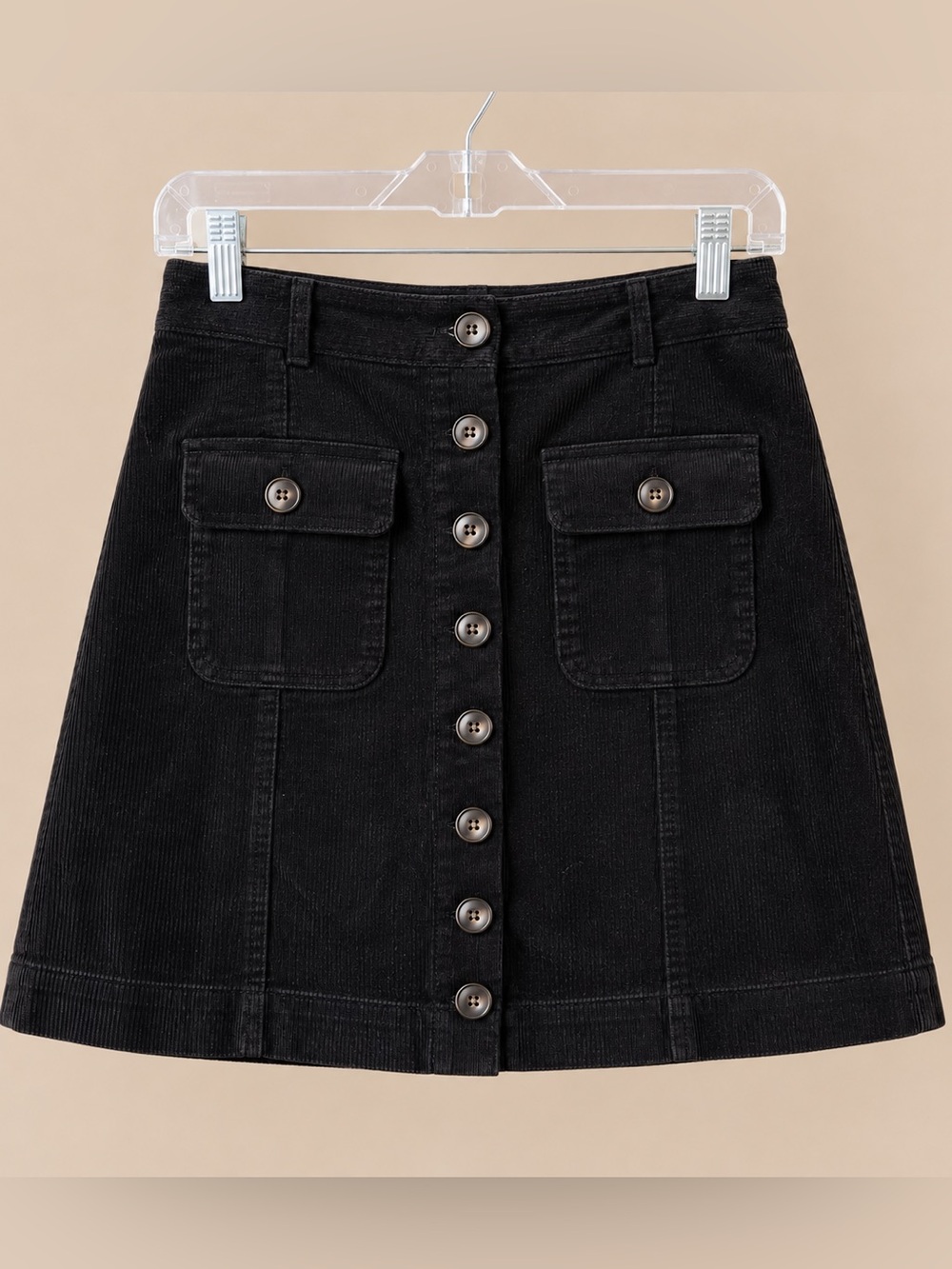 Preppy Collegiate Black Cord Mini Skirt S